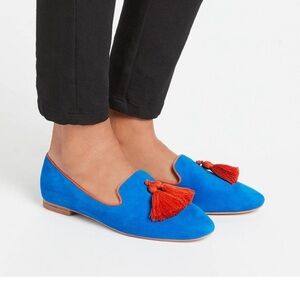 Boden Rowan Vibrant Blue Red Tassels Slipper Loafers
